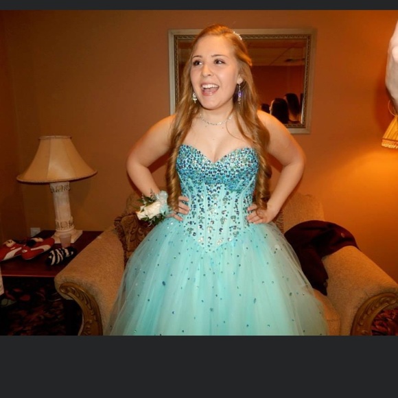 Teal Sweet 16 dress - prom dress - quinceanera dress - Picture 4 of 11
